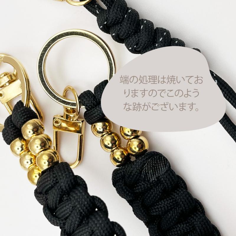高見えブラック × ゴールド / パラコード ハンドストラップ スマホショルダー バッグチャーム